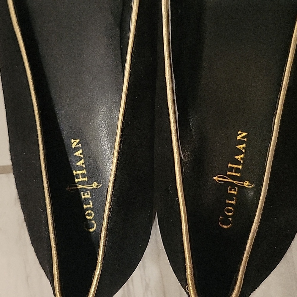 Cole Haan Black Loafers with Gold Trim - Picture 4 of 12